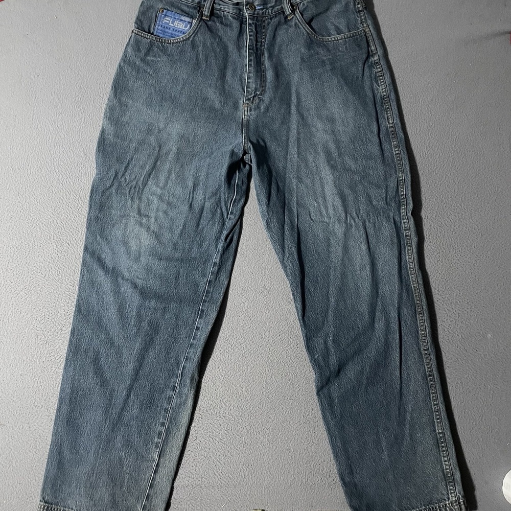 Vintage FUBU Jeans Mens 38 Wide Leg Y2K Hip Hop Skate Baggy Distressed‎